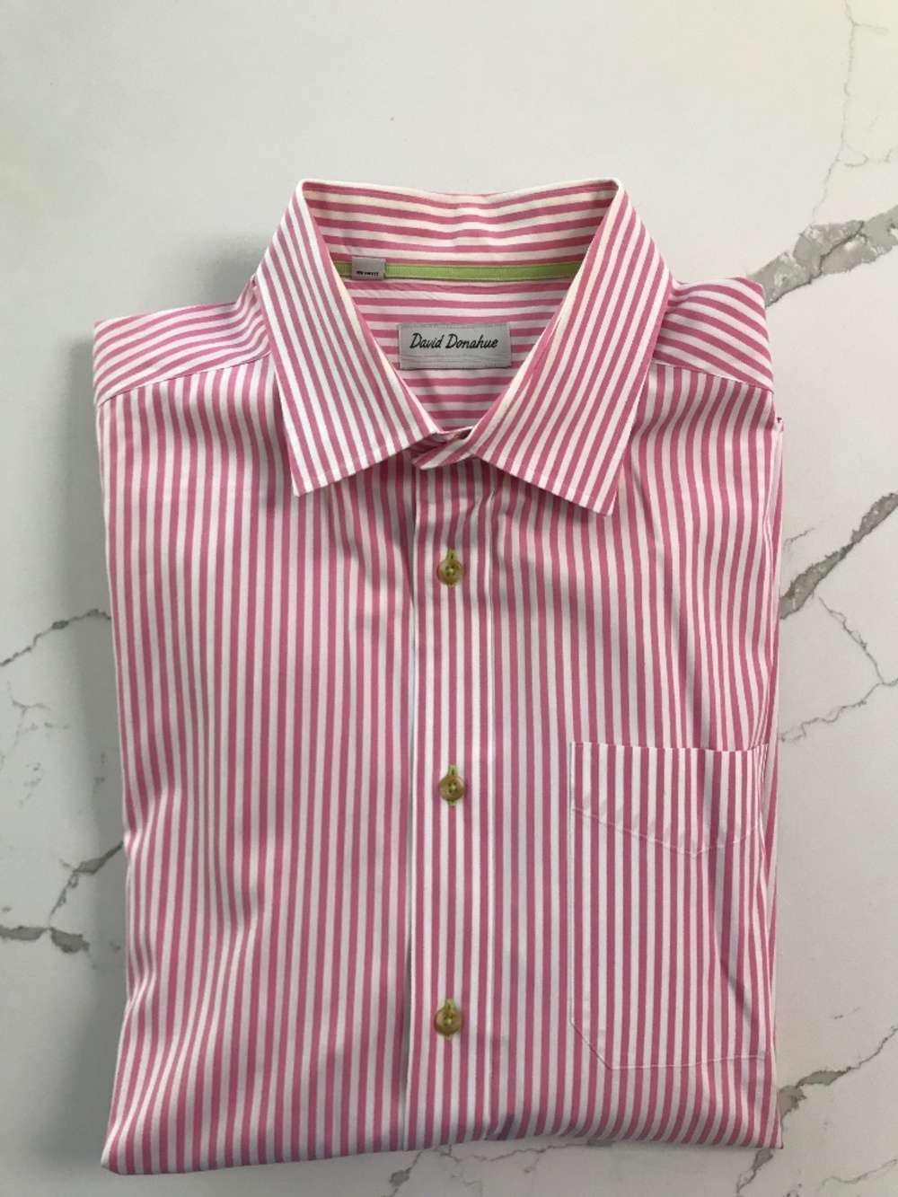 David Donahue 100% Cotton Dress Shirt Long Sleeve Pink &White Stripe Men’s XL